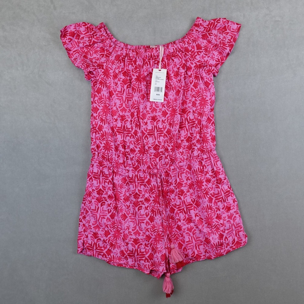 NWT Vineyard Vines Romper Womens XXS Tile Otomi OTS Ruffle Sleeve Pink Wave